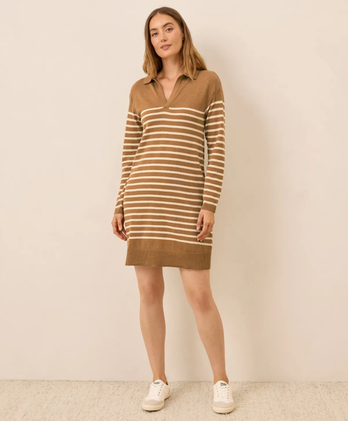 Women Pact Organic Classic Fine Knit Collared Sweater Dress
