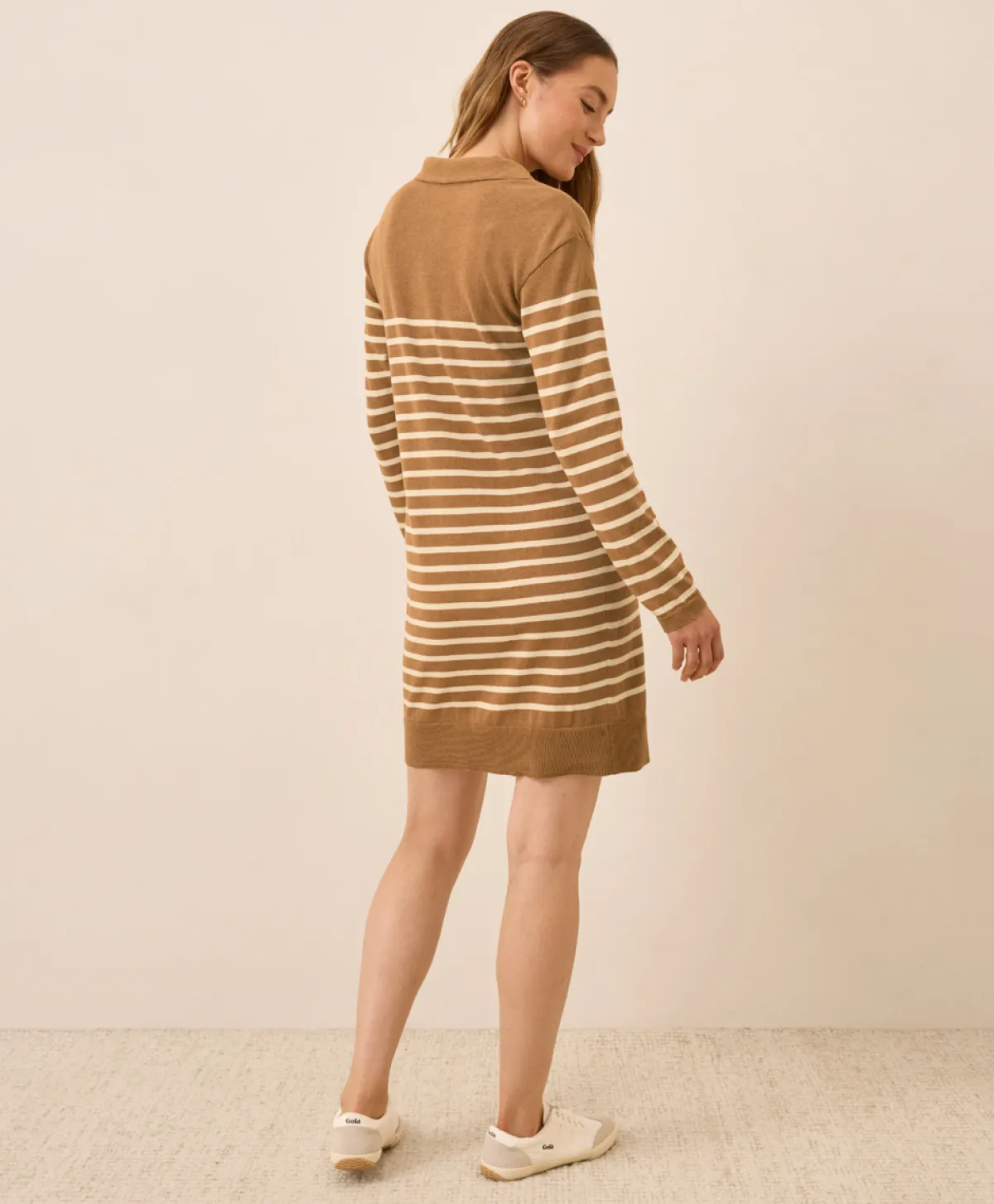 Women Pact Organic Classic Fine Knit Collared Sweater Dress