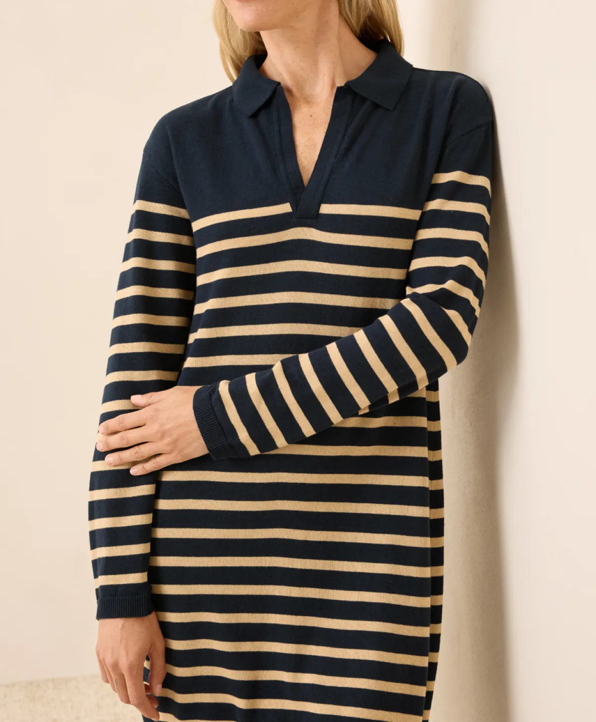 Women Pact Organic Classic Fine Knit Collared Sweater Dress
