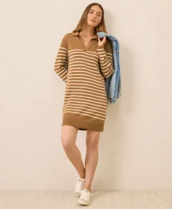 Women Pact Organic Classic Fine Knit Collared Sweater Dress