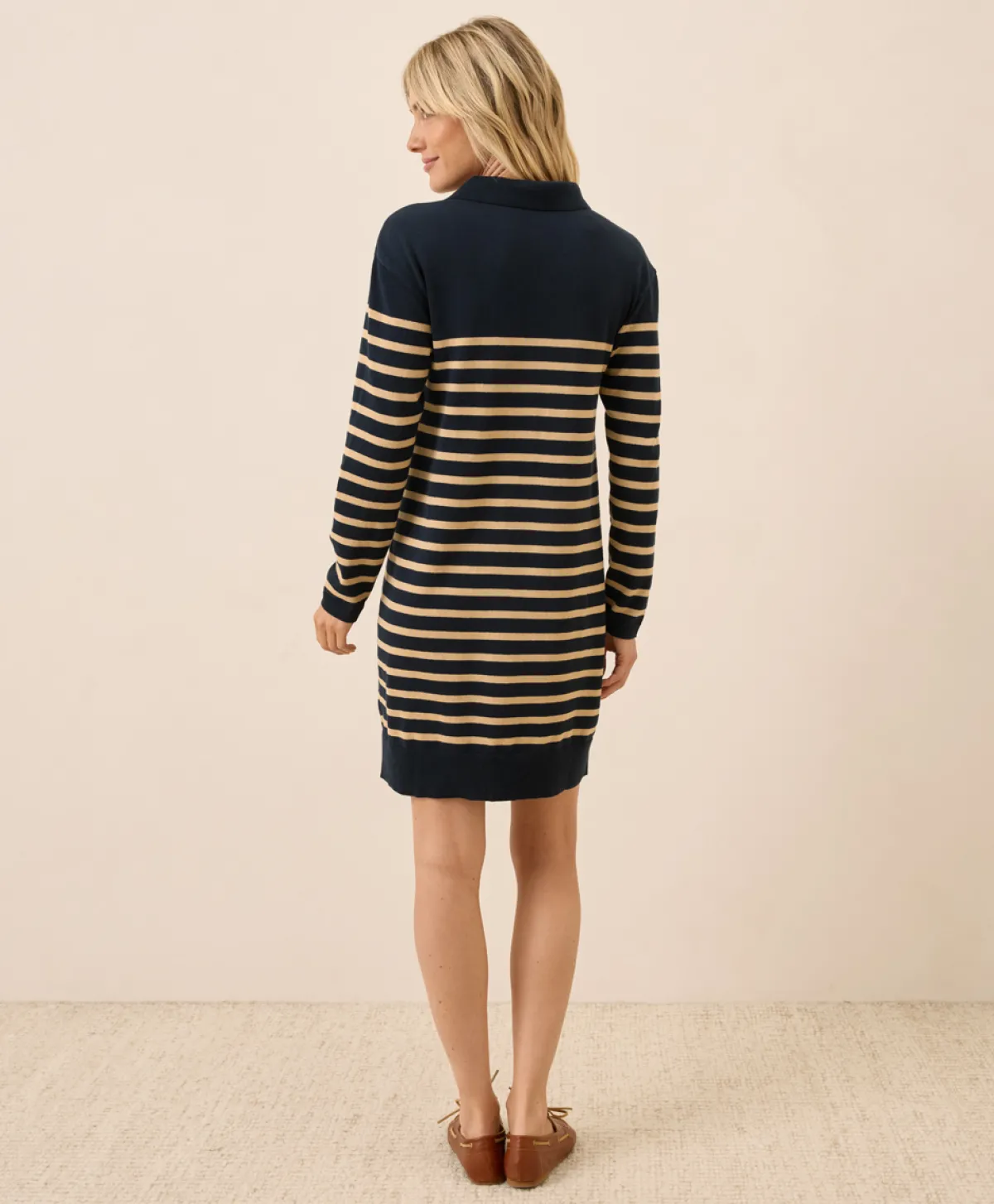 Women Pact Organic Classic Fine Knit Collared Sweater Dress