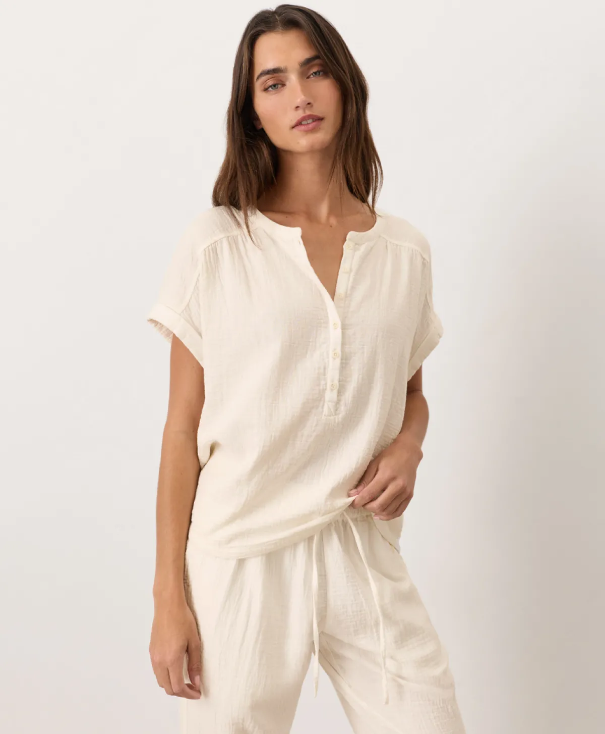 Women Pact Organic Coastal Double Gauze Short Sleeve Popover