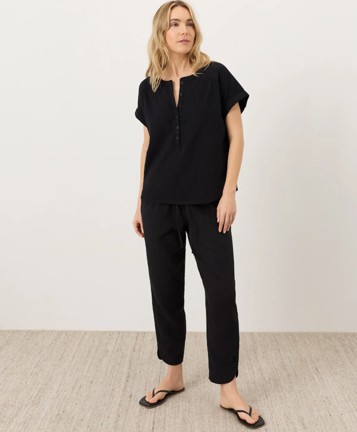 Women Pact Organic Coastal Double Gauze Short Sleeve Popover