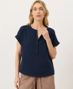 Women Pact Organic Coastal Double Gauze Short Sleeve Popover