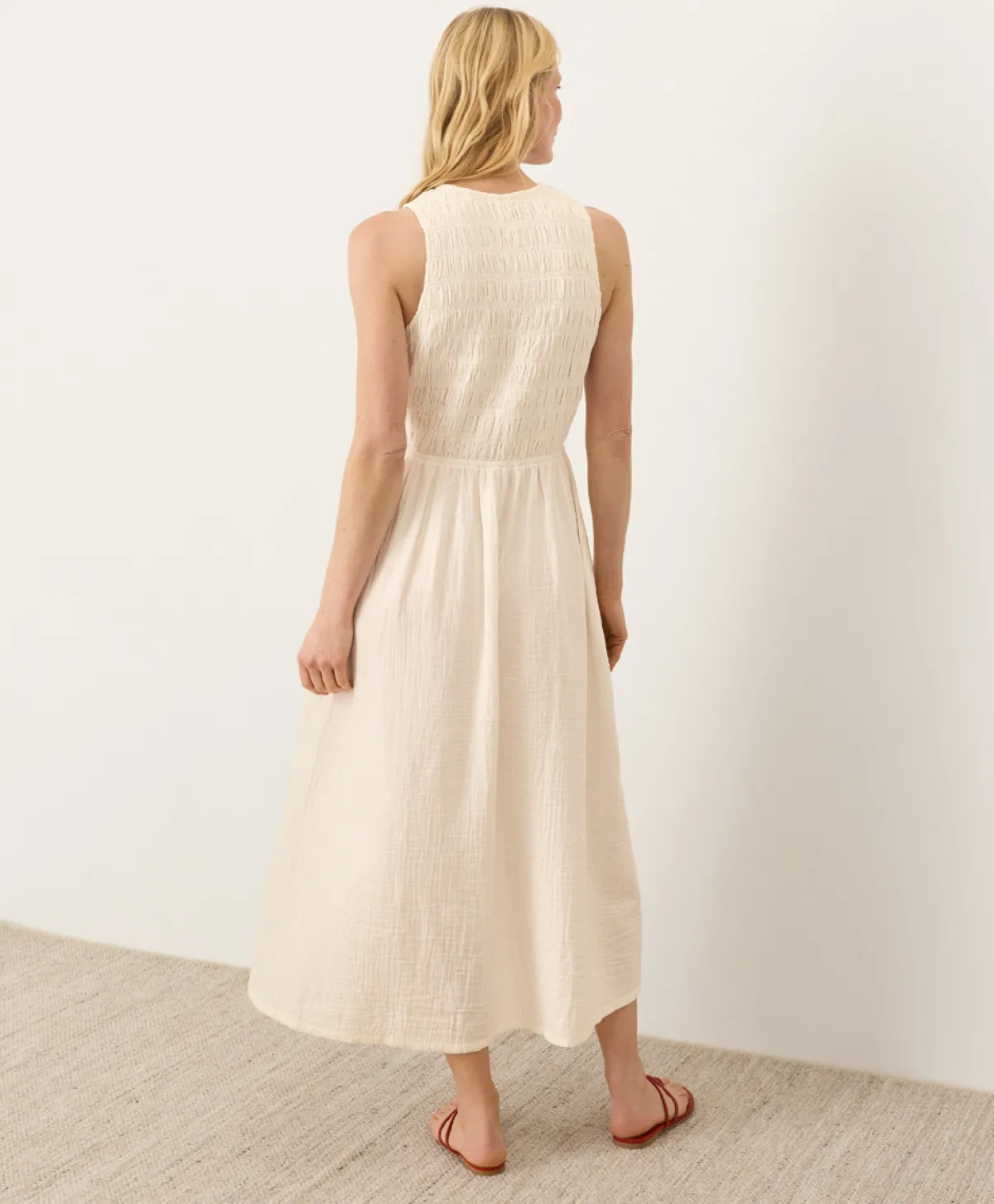 Women Pact Organic Coastal Double Gauze Smocked Dress