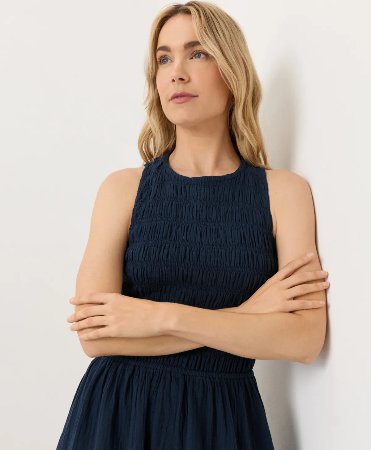 Women Pact Organic Coastal Double Gauze Smocked Dress