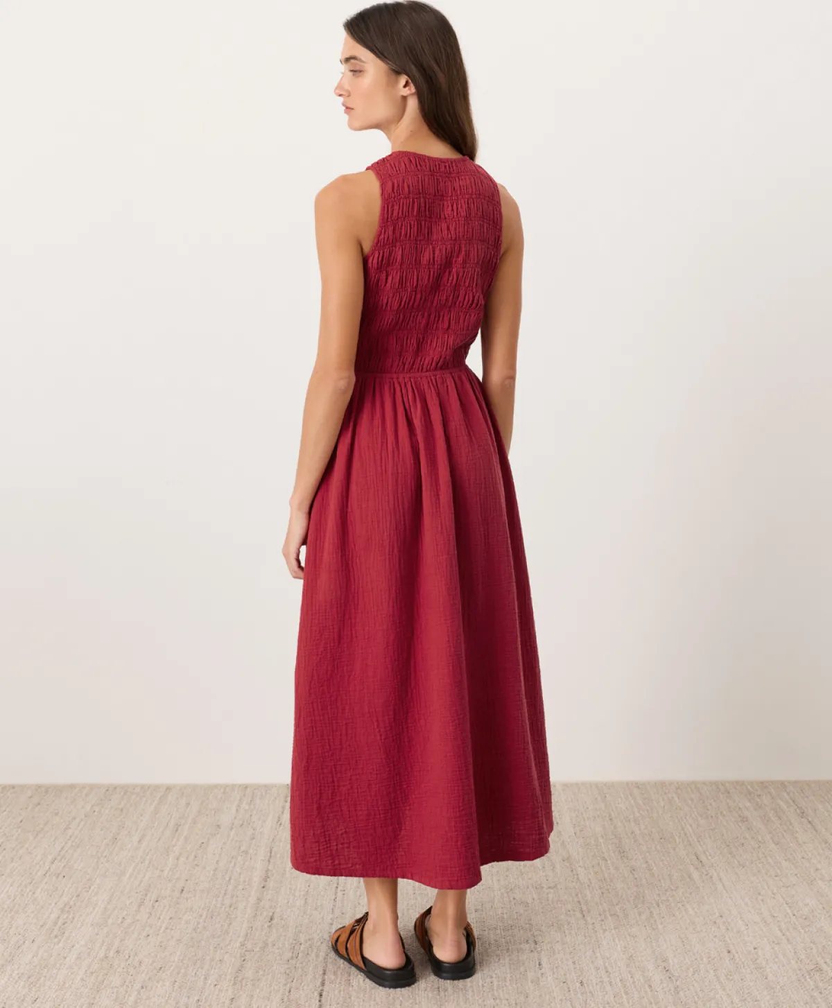 Women Pact Organic Coastal Double Gauze Smocked Dress