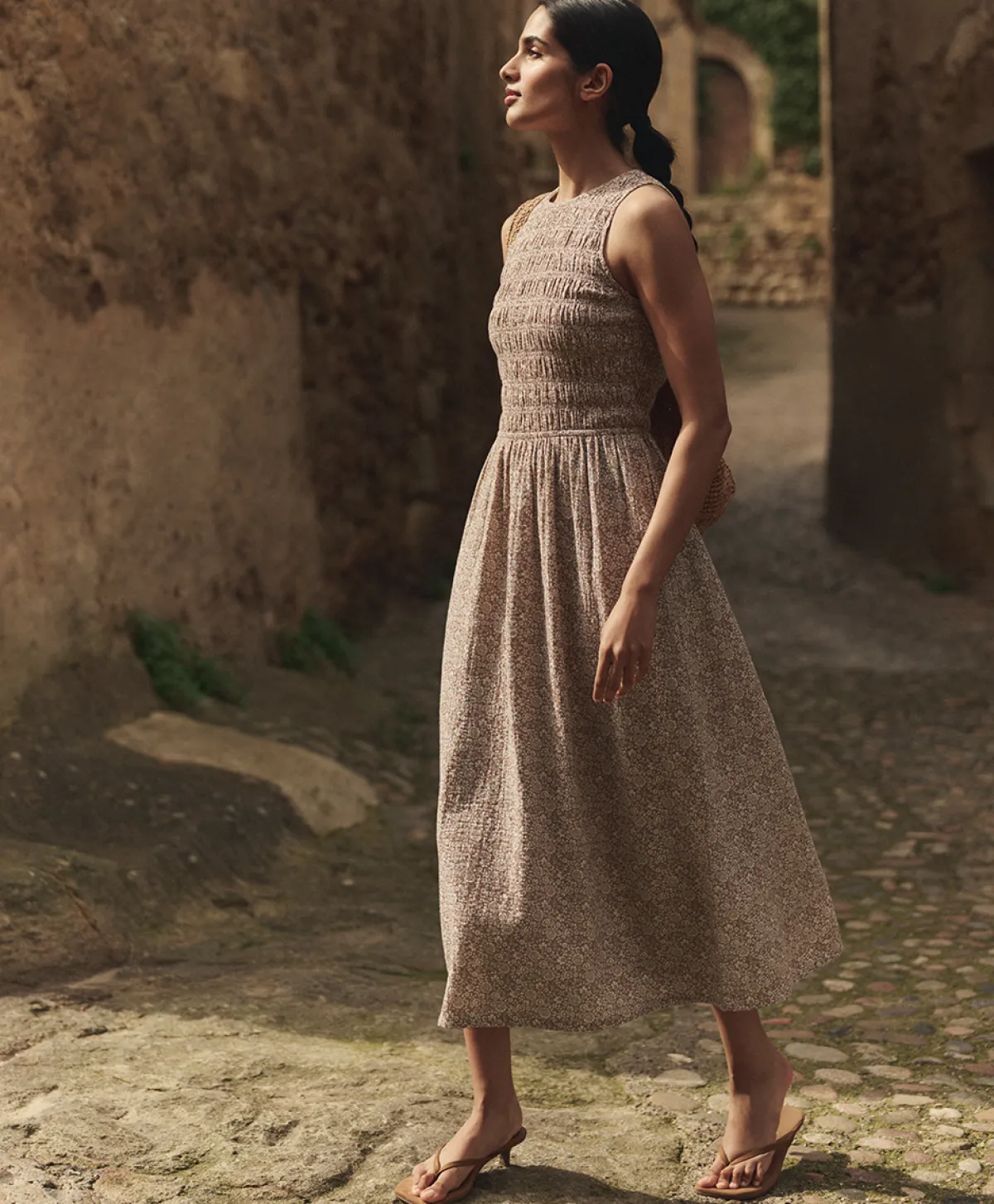 Women Pact Organic Coastal Double Gauze Smocked Dress