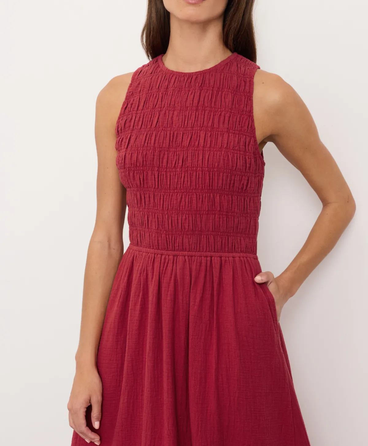 Women Pact Organic Coastal Double Gauze Smocked Dress