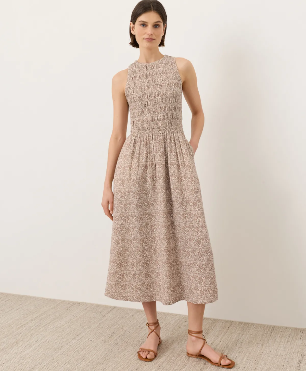 Women Pact Organic Coastal Double Gauze Smocked Dress