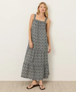 Women Pact Organic Coastal Double Gauze Strappy Tiered Maxi Dress