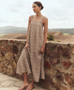 Women Pact Organic Coastal Double Gauze Strappy Tiered Maxi Dress
