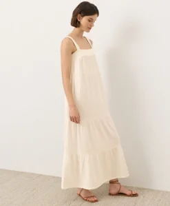 Women Pact Organic Coastal Double Gauze Strappy Tiered Maxi Dress
