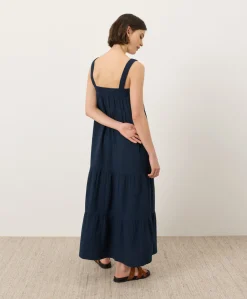Women Pact Organic Coastal Double Gauze Strappy Tiered Maxi Dress