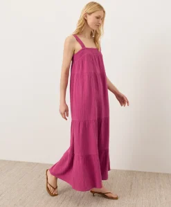 Women Pact Organic Coastal Double Gauze Strappy Tiered Maxi Dress