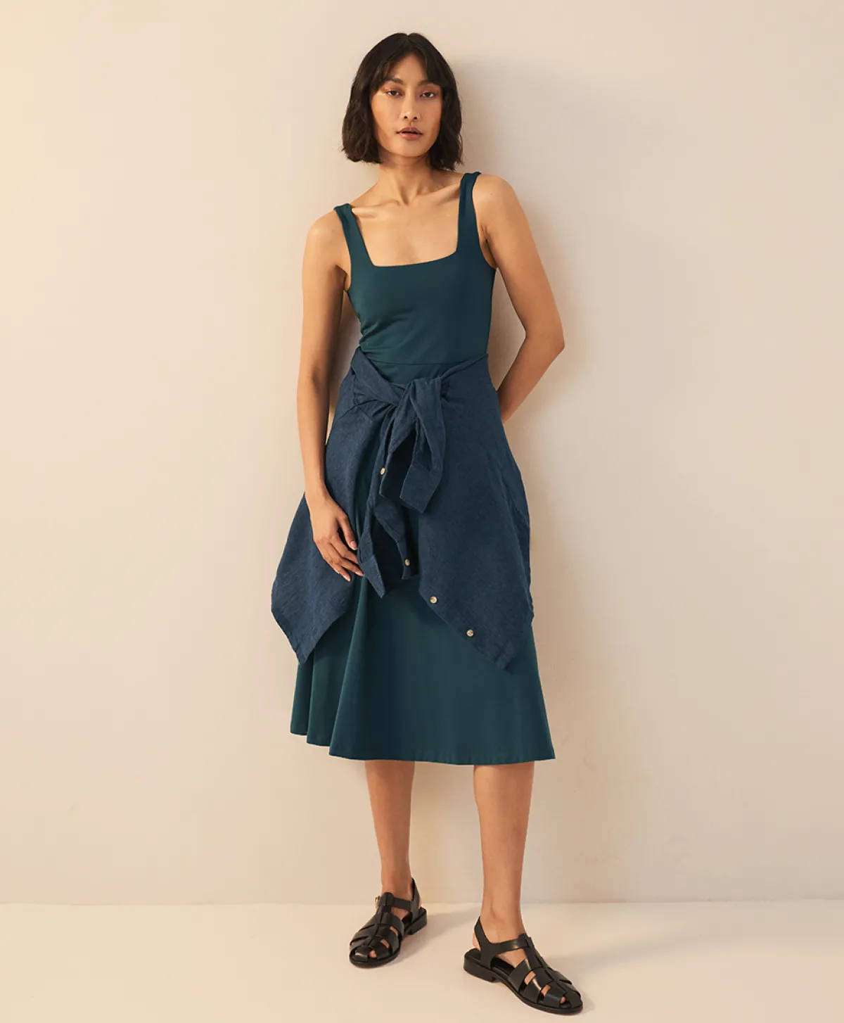 Women Pact Organic Fit & Flare Square Neck Dress