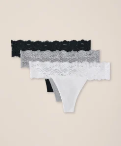 Women Pact Organic Lace Waist Thong 3-Pack