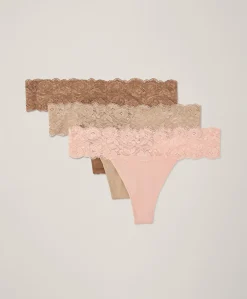 Women Pact Organic Lace Waist Thong 3-Pack