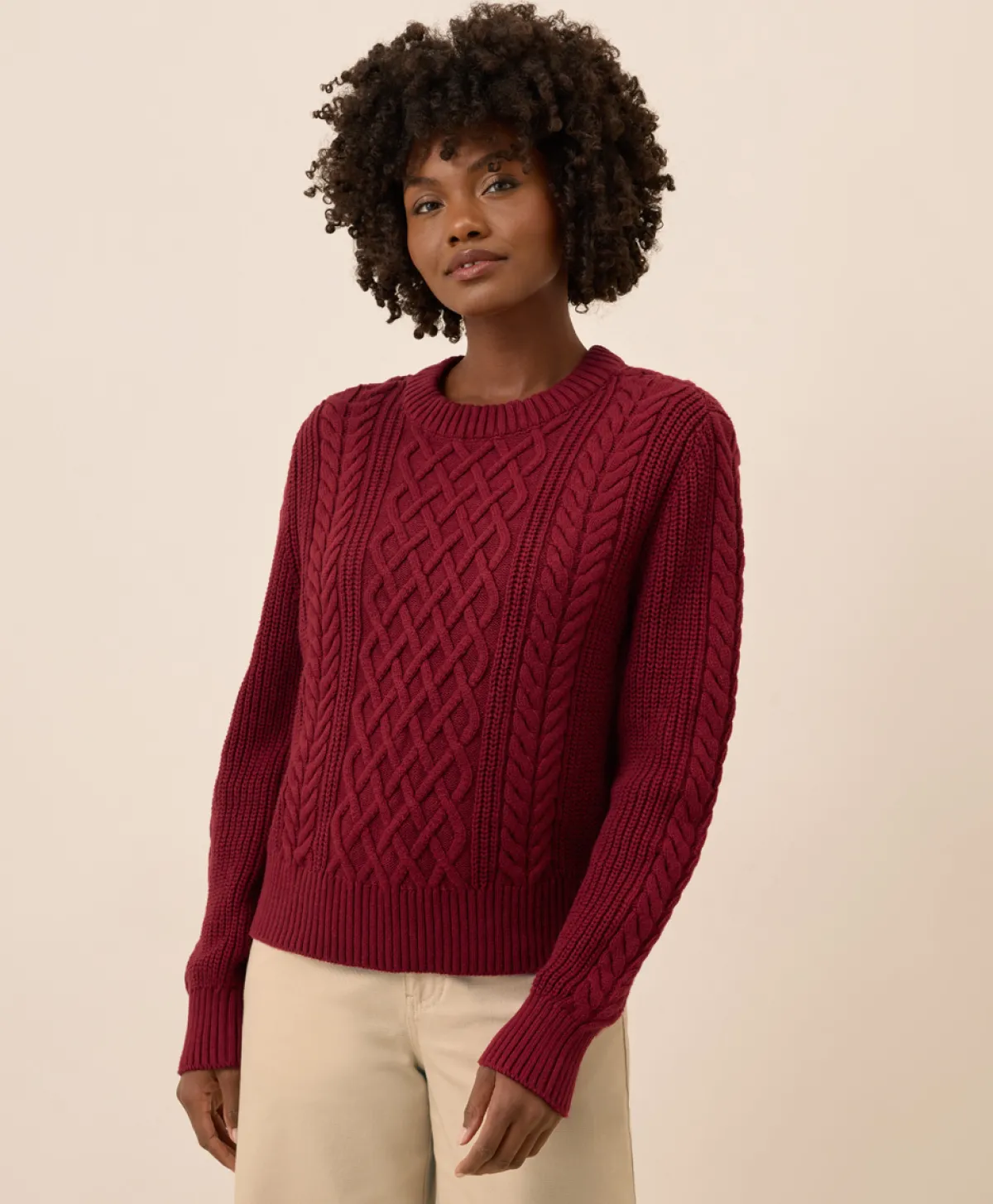 Women Pact Organic Luxe Knit Cable Crew Sweater