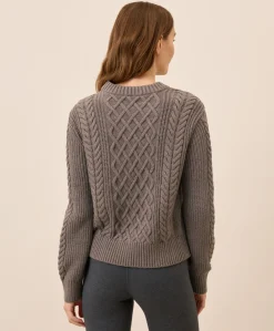 Women Pact Organic Luxe Knit Cable Crew Sweater