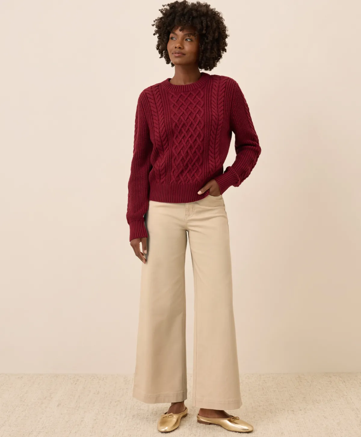 Women Pact Organic Luxe Knit Cable Crew Sweater
