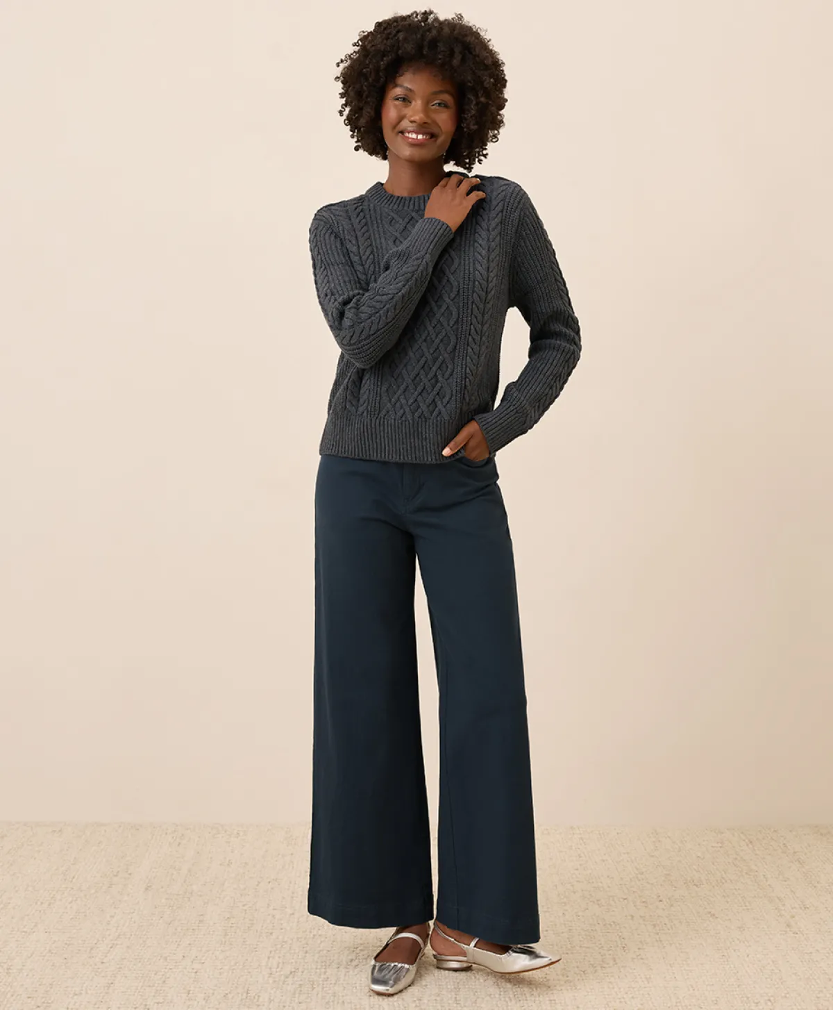 Women Pact Organic Luxe Knit Cable Crew Sweater