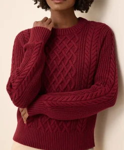 Women Pact Organic Luxe Knit Cable Crew Sweater