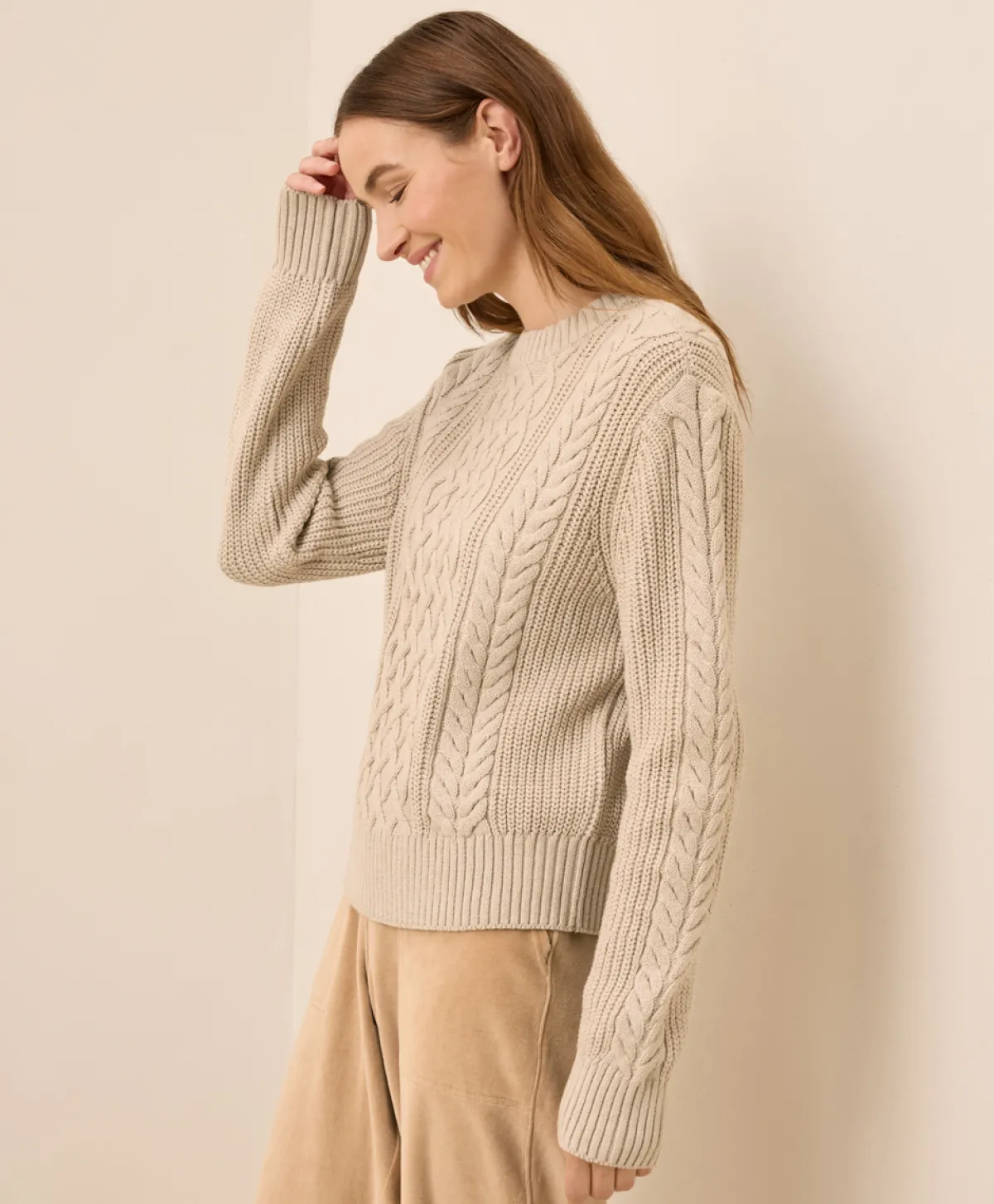 Women Pact Organic Luxe Knit Cable Crew Sweater