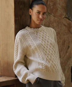 Women Pact Organic Luxe Knit Cable Crew Sweater