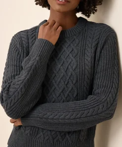 Women Pact Organic Luxe Knit Cable Crew Sweater