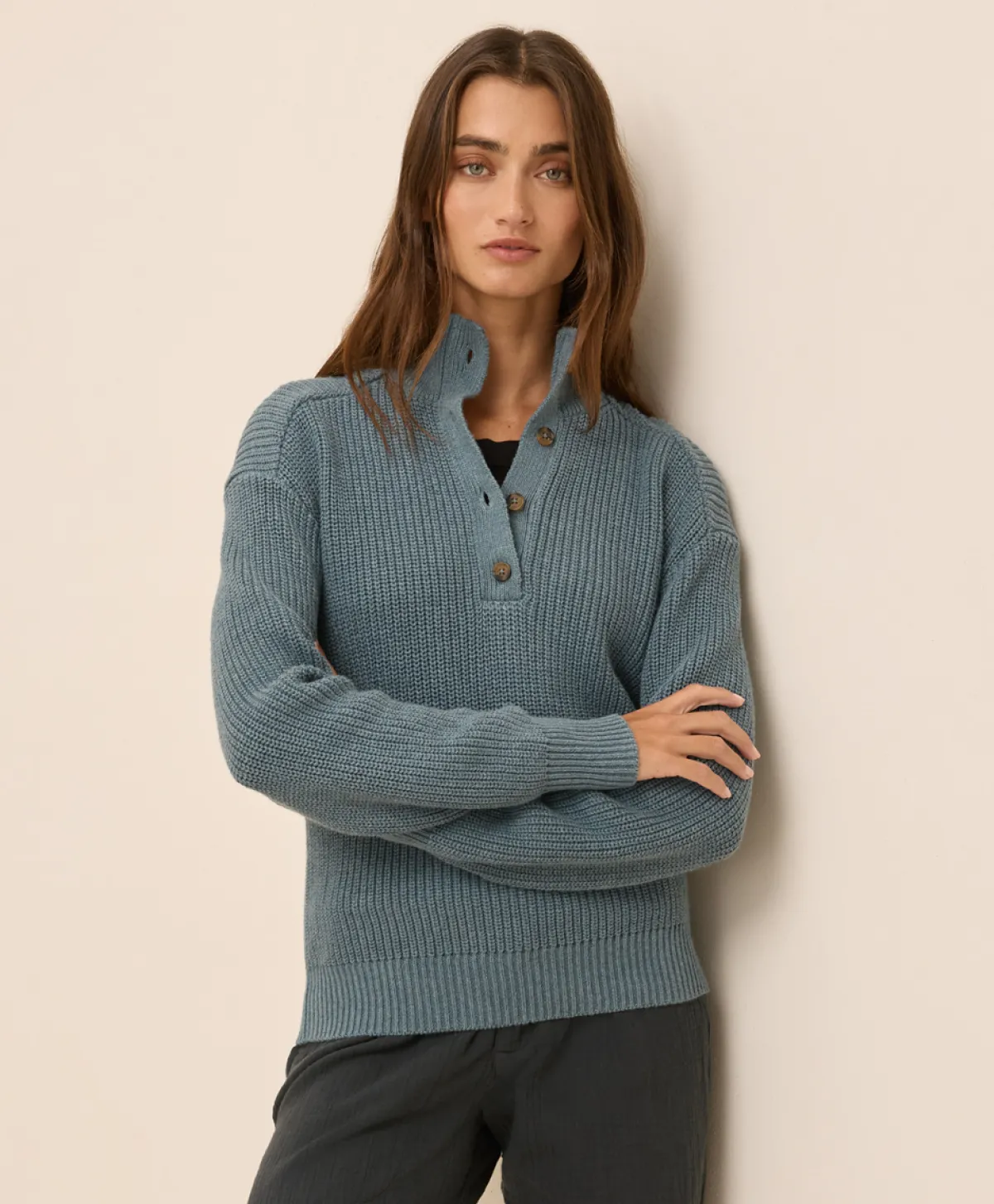 Women Pact Organic Luxe Knit Henley Sweater