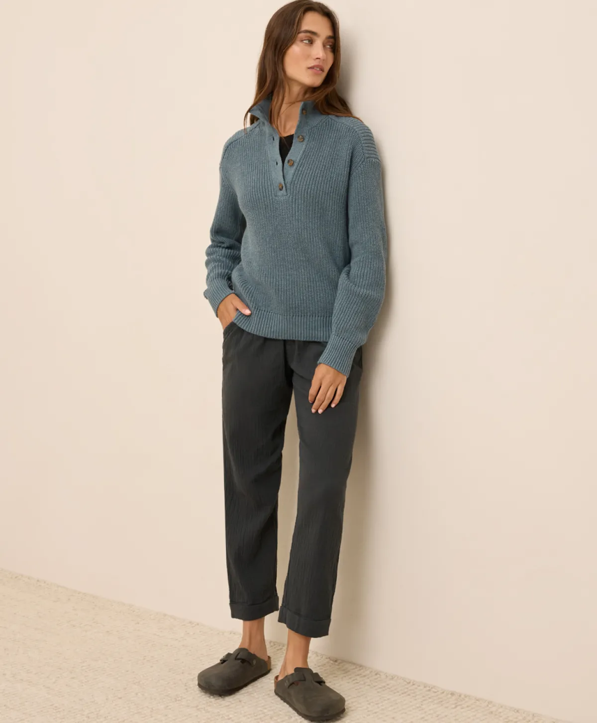 Women Pact Organic Luxe Knit Henley Sweater