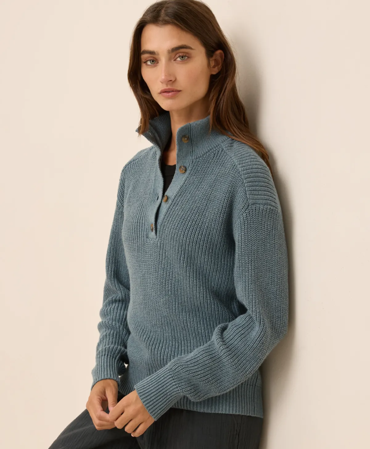 Women Pact Organic Luxe Knit Henley Sweater