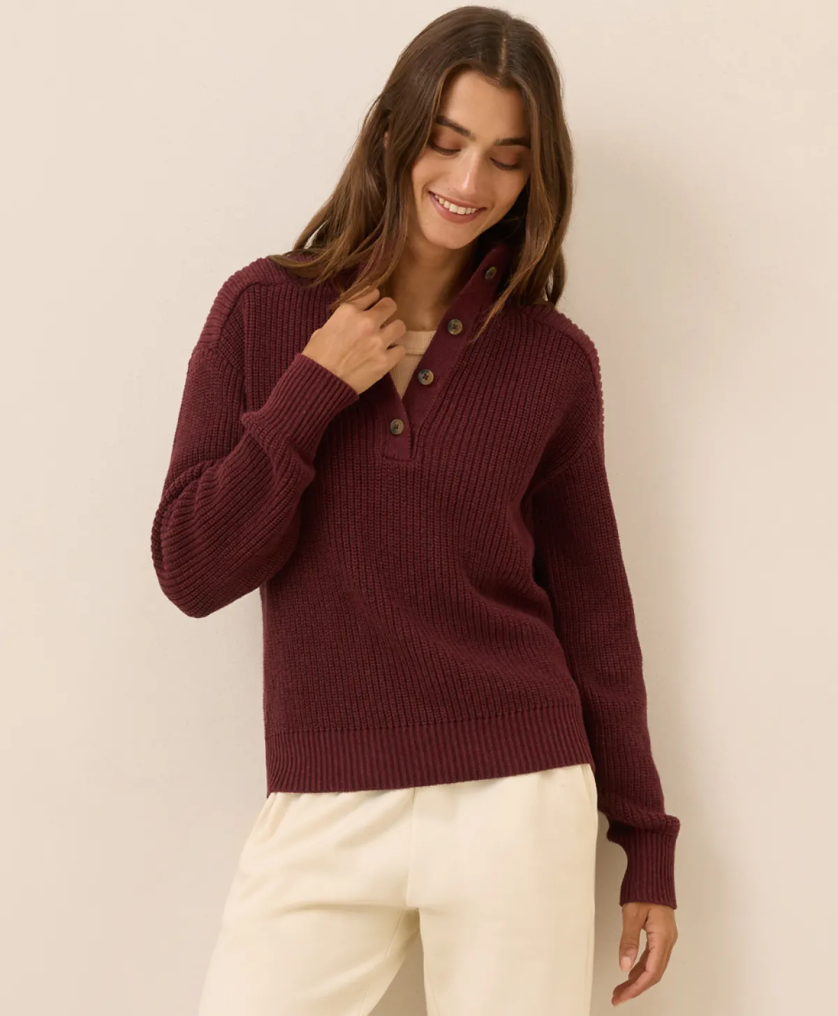 Women Pact Organic Luxe Knit Henley Sweater