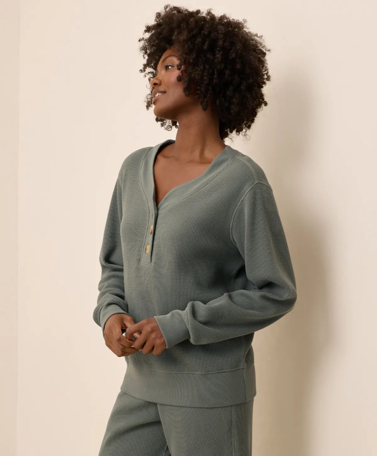 Women Pact Organic Thermal Waffle Henley Pullover