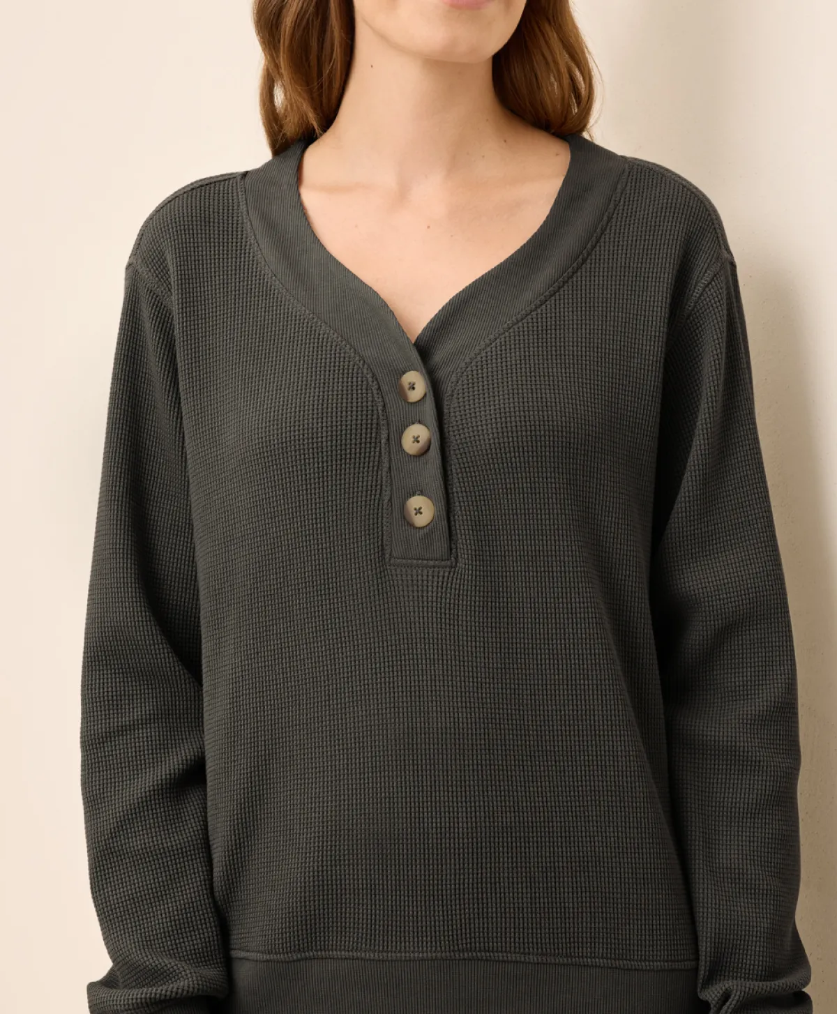 Women Pact Organic Thermal Waffle Henley Pullover