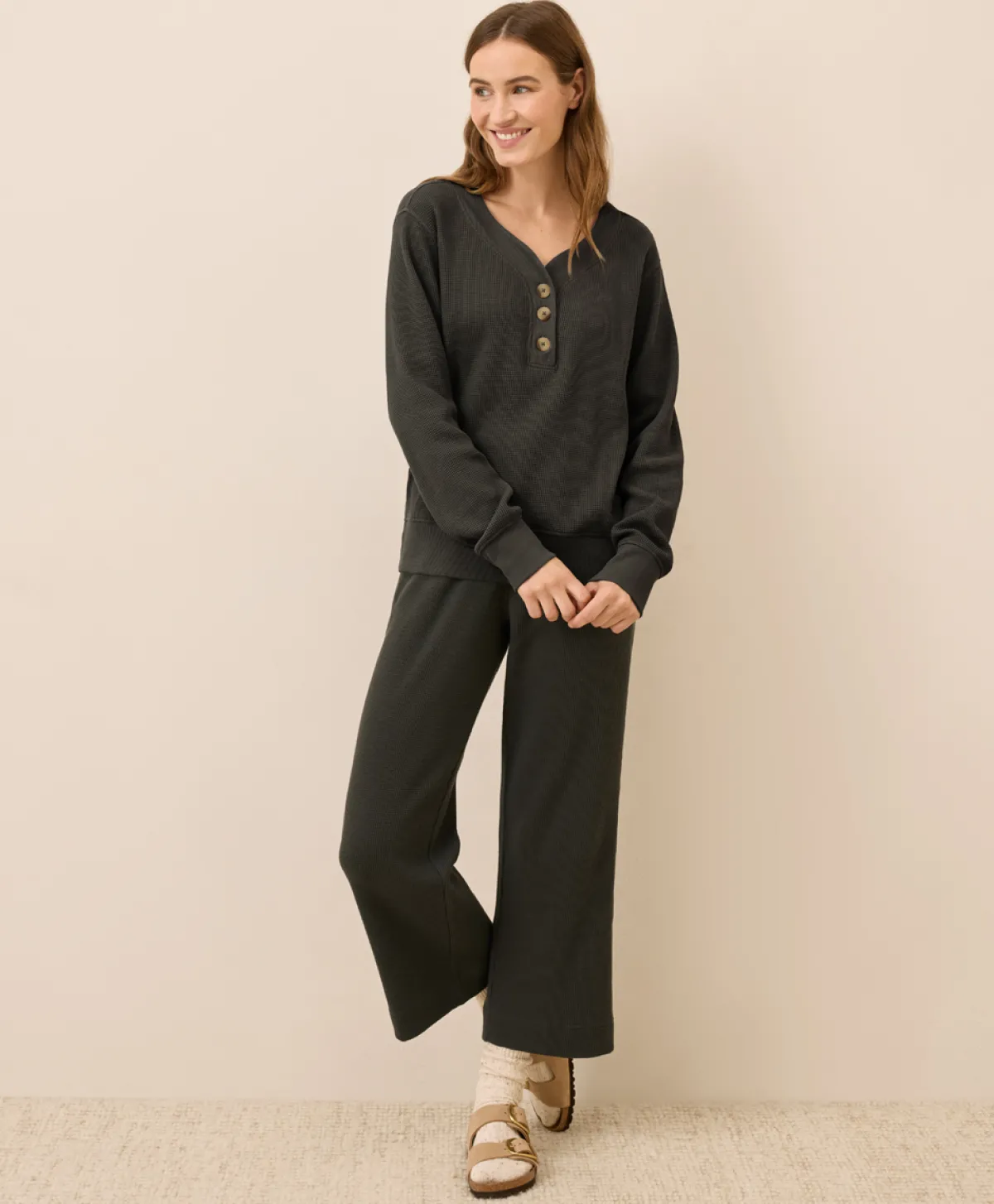 Women Pact Organic Thermal Waffle Henley Pullover