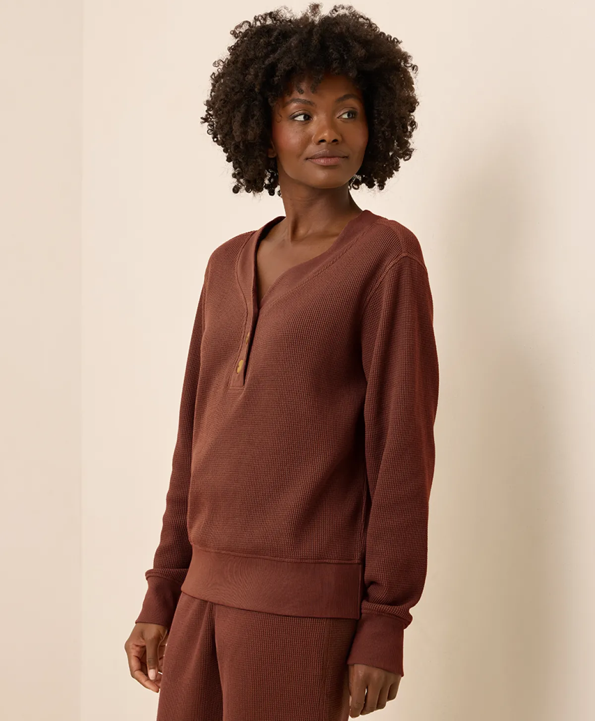 Women Pact Organic Thermal Waffle Henley Pullover