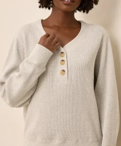 Women Pact Organic Thermal Waffle Henley Pullover